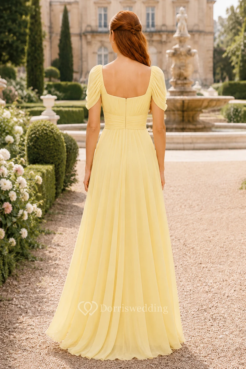Daffodil Chiffon-Abendkleid mit eckigem Ausschnitt und A-Linien-Schnitt view 2