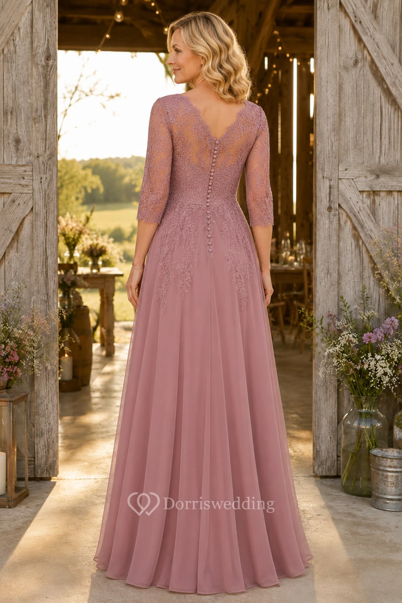 Mutterkleid aus altrosafarbenem Chiffon mit U-Boot-Ausschnitt und langen Ärmeln view 2