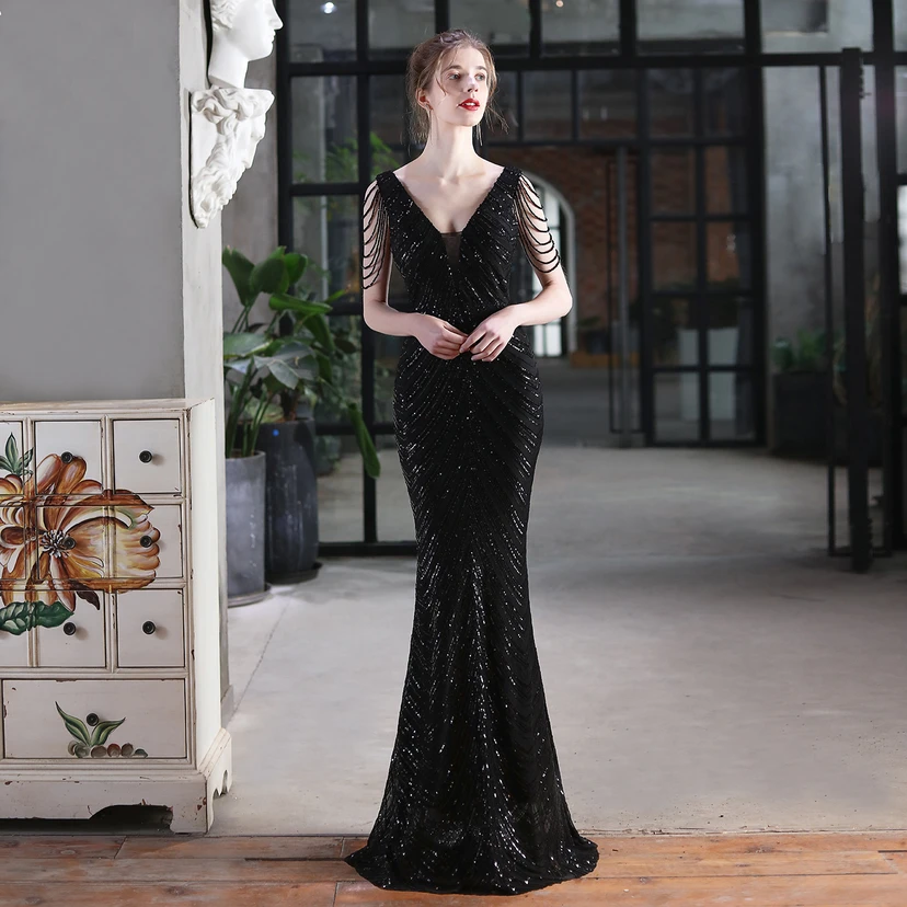 Paillettenbesetztes Meerjungfrauenkleid für Auftritte, Internet-Promi-Events, Bankette, Automodelle, Etikette, Abendkleid view 16