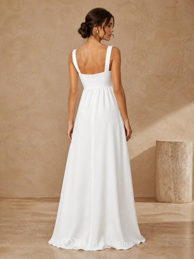 Simple Empire Square Neck Sleeveless Floor-Length Civil Courthouse Wedding Dress view 2