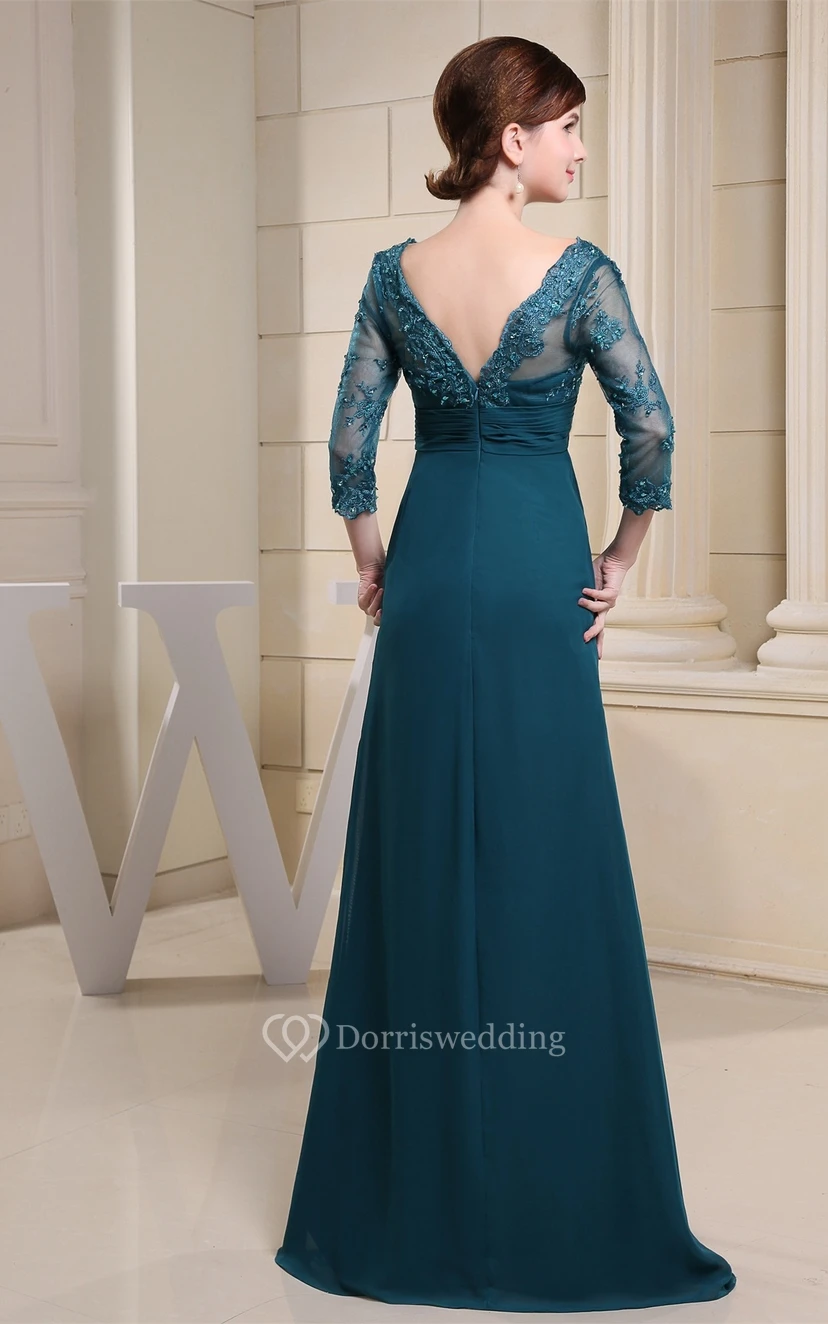 Maxikleid mit V-Ausschnitt, Empire-Ärmeln, Illusionsärmeln und Applikationen view 5
