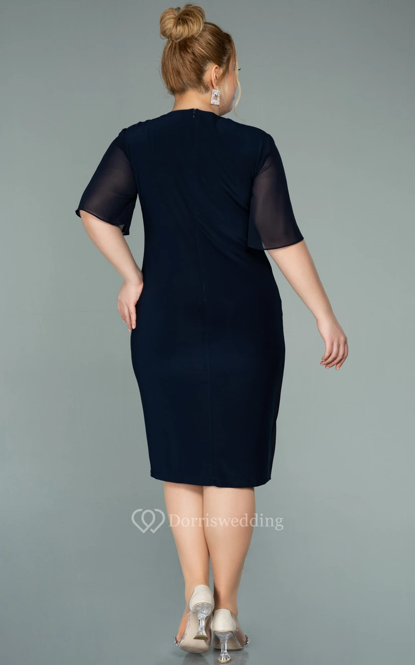 Casual Empire Plus Size Half-sleeve Chiffon Pencil Ruched Plus Size Mother of Bride Dress view 2