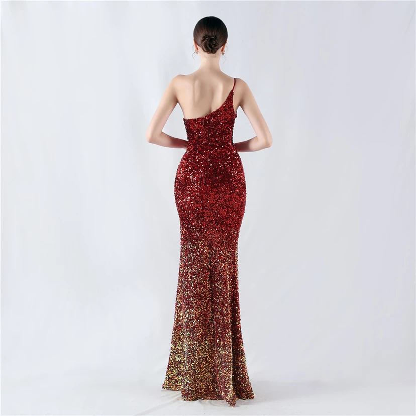 Sexy Abendkleid mit Samtsaum, Farbverlauf, Pailletten, hohem Schlitz und schräger Schulterpartie view 26