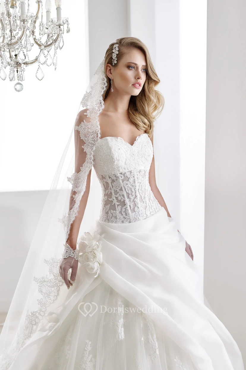 Sweetheart A-line Wedding gown with Lace Corset and Side Draping Ruffles  view 3