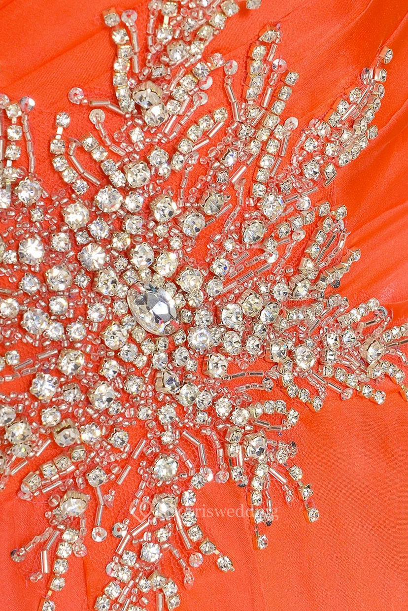 Vestido de fiesta largo de gasa sin mangas con escote corazón, corte en A, detalle cruzado, drapeado y apliques. view 4