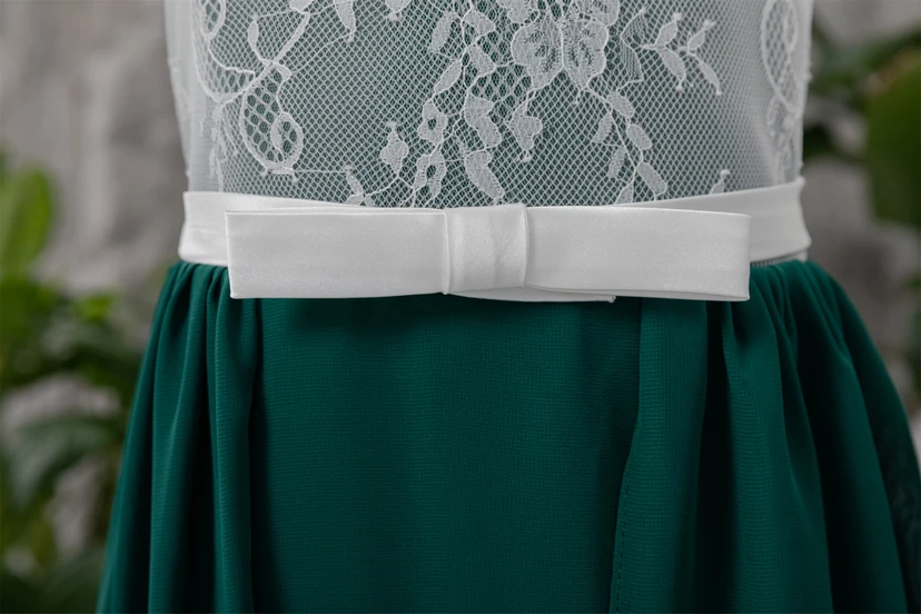 Chiffon White and Dark Green Lace Floor-length Flowergirl Dress view 4