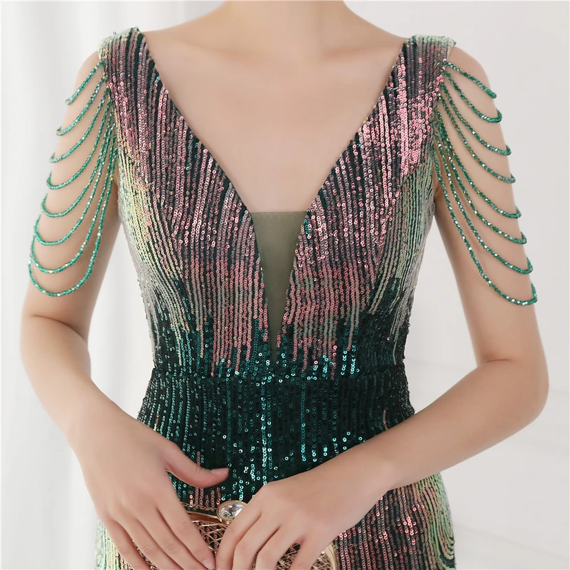 Vestido largo de lentejuelas con cola de pez, ideal para eventos, banquetes, eventos de celebridades y eventos de moda. Vestido de noche con etiqueta para modelos de automóviles. view 53