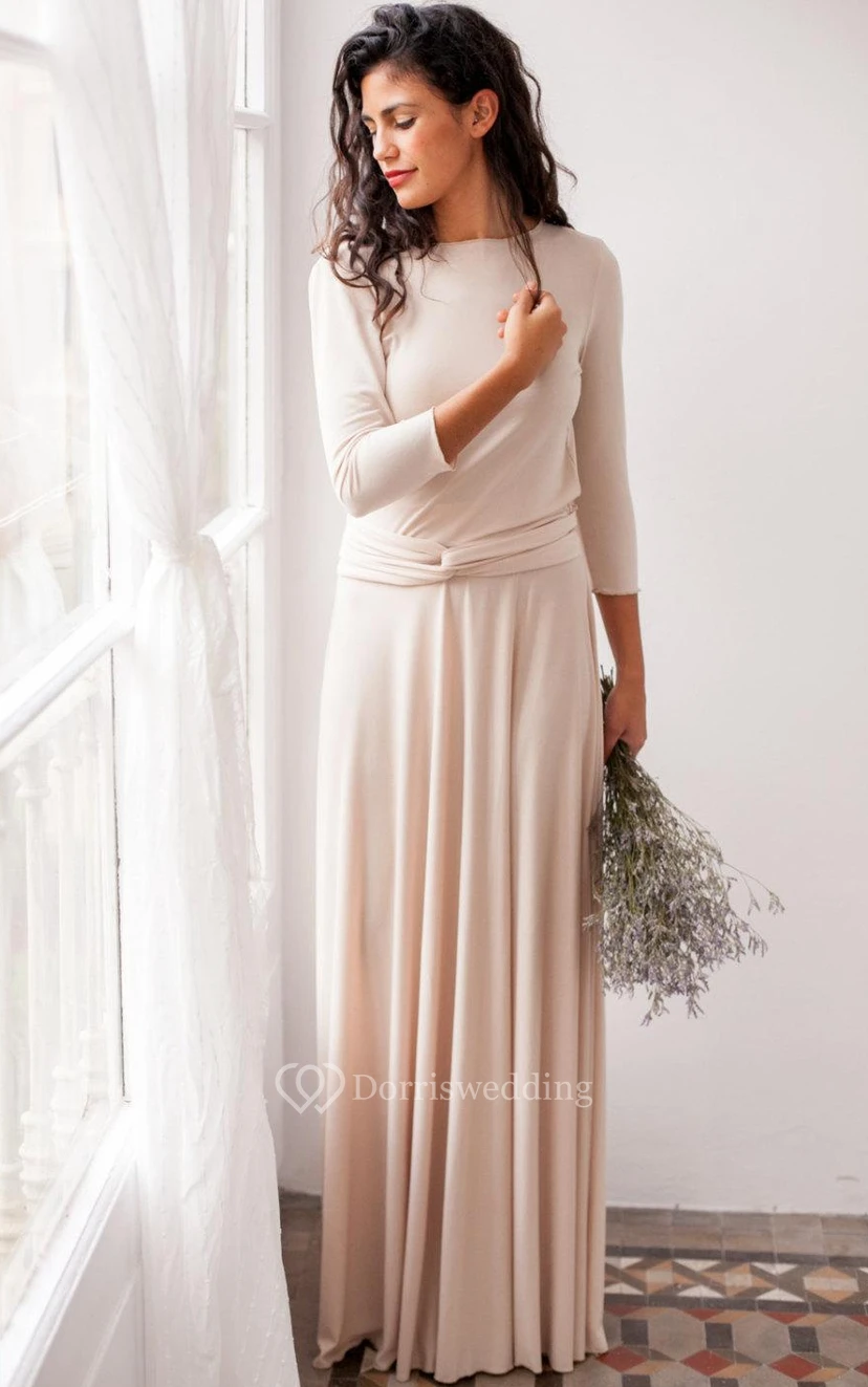 Vestido de manga larga de punto y satén