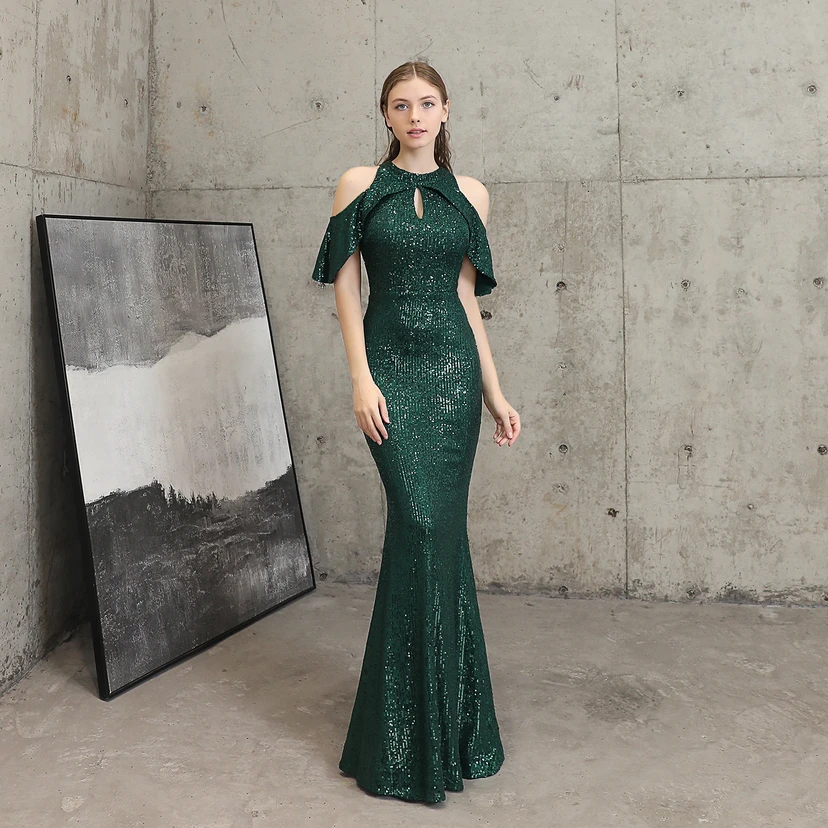 Banquet Temperament Elegant Long Short-Sleeved Sequin Aura Queen Fishtail Evening Dress video preview