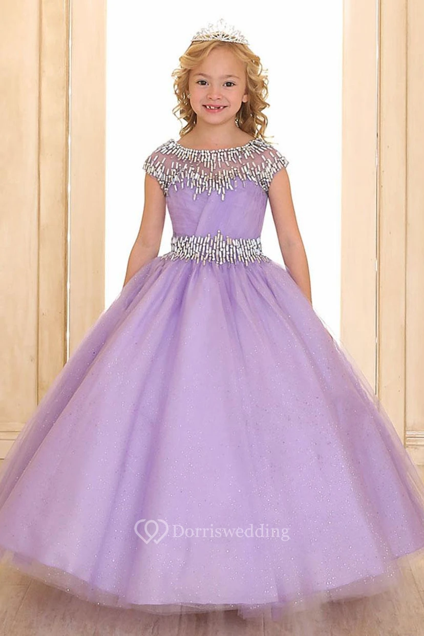 Floor-Length Illusion Tiered Pleated Tulle&Organza Flower Girl Dress With Ribbon