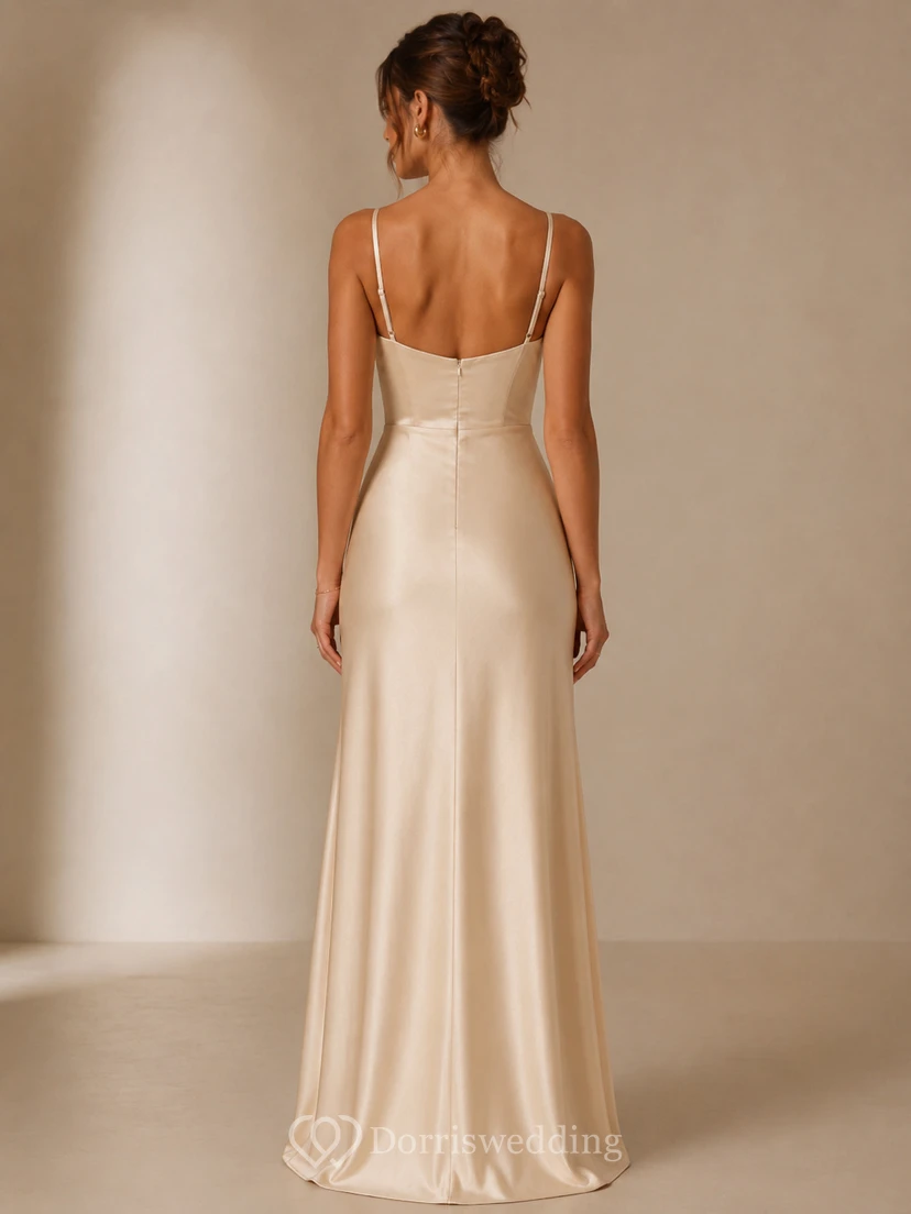 Sheath Square Satin Bridesmaid Dress with Pleats view 2