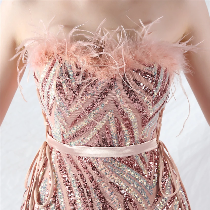 Double-Binding Rope-Binding Craft-Made Ostrich Feather Encrypted Laminated Beads High-End Evening Dress view 28