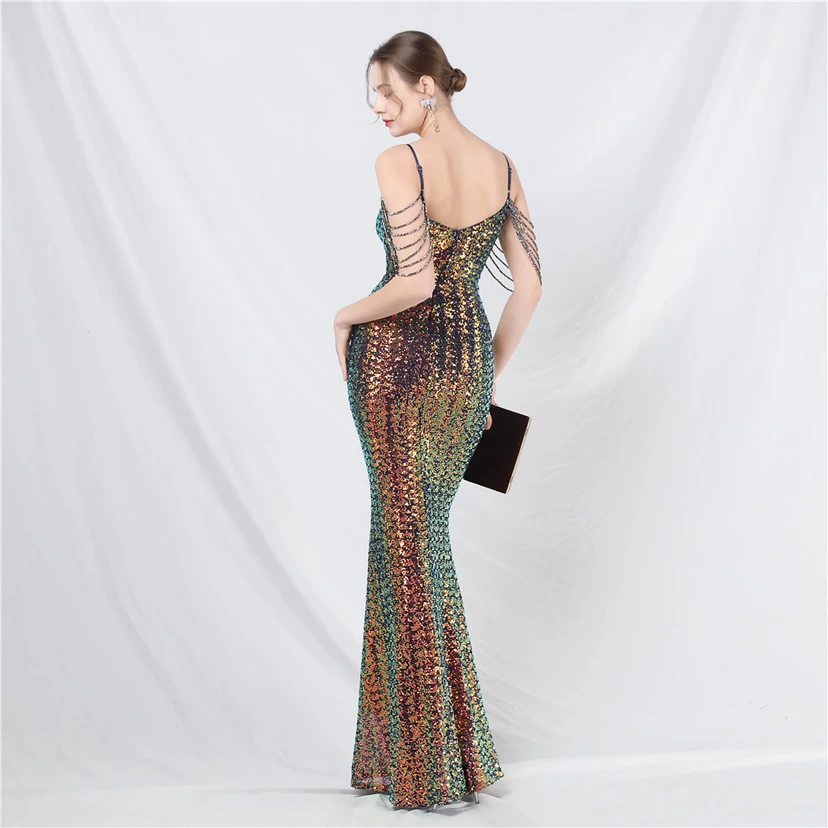 Robe de soirée longue à sequins et perles fantaisie view 15