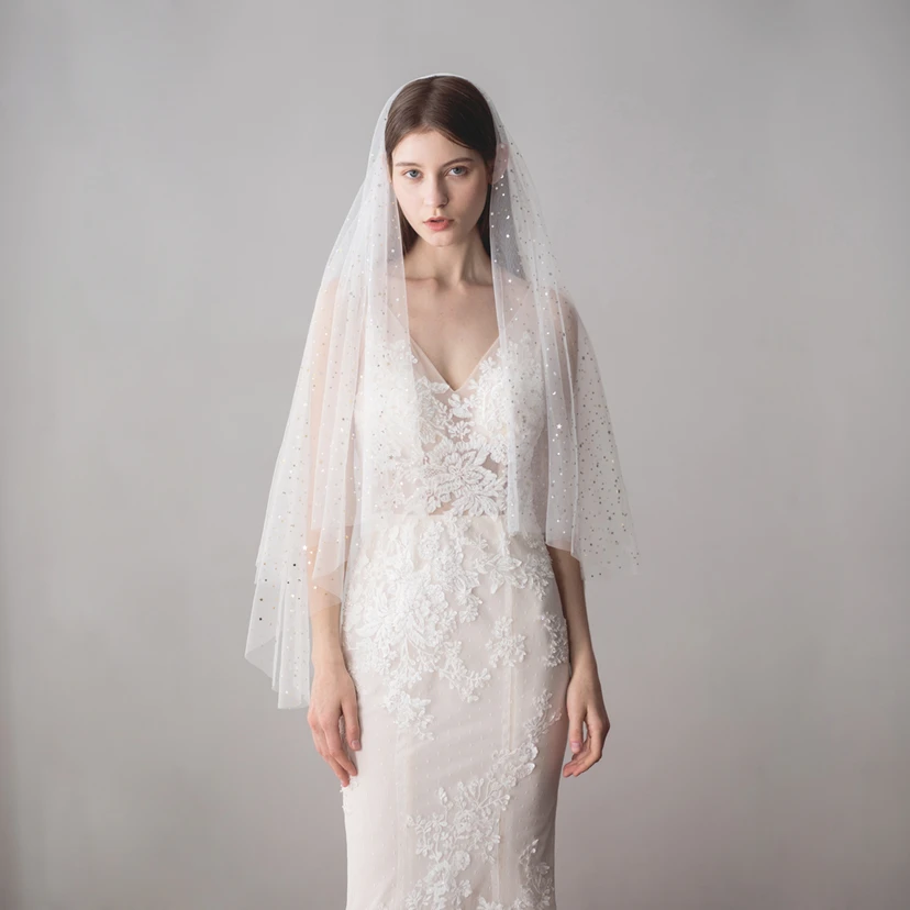 Korean Style Two Tier Fingertip Veil with Stars view 2