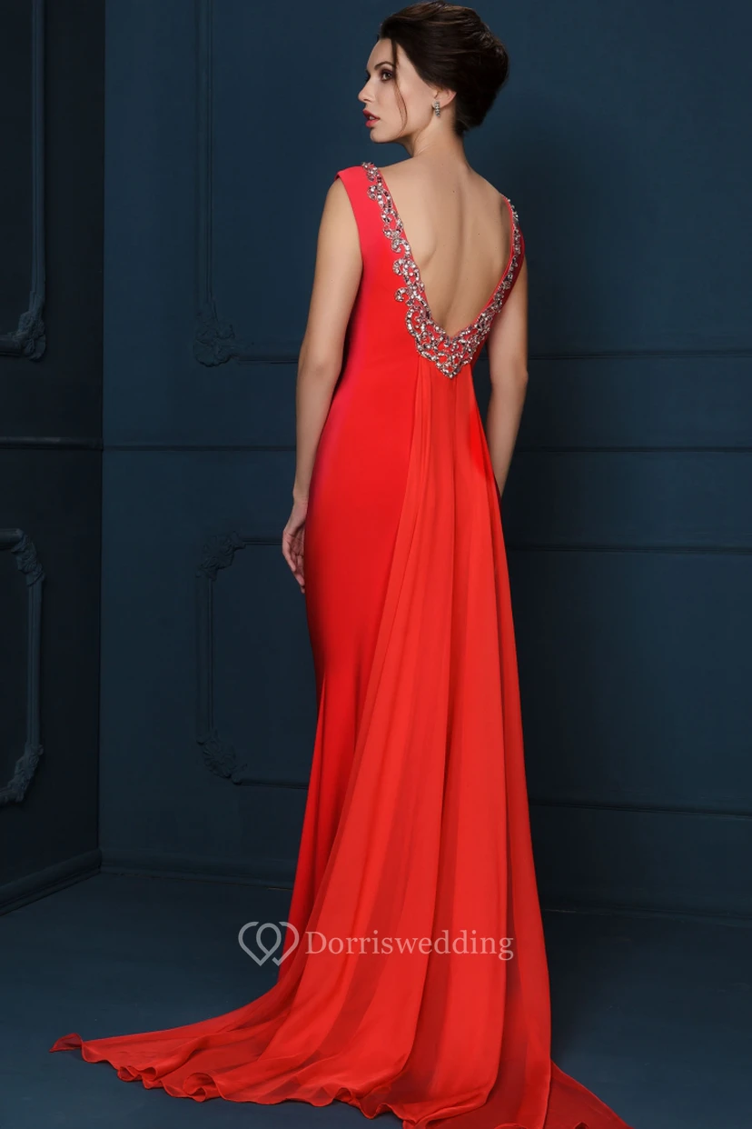Ärmelloses, figurbetontes Maxi-Abendkleid aus Jersey mit V-Ausschnitt und Perlenbesatz view 2