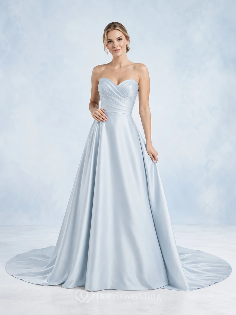 Vestido de novia formal, sencillo, elegante y romántico, con escote corazón, edición B, corte en A.