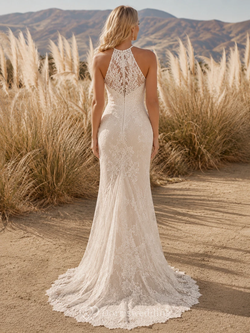 Robe de mariée bohème en dentelle, longue et sans manches, style sirène, inspirée du désert view 2