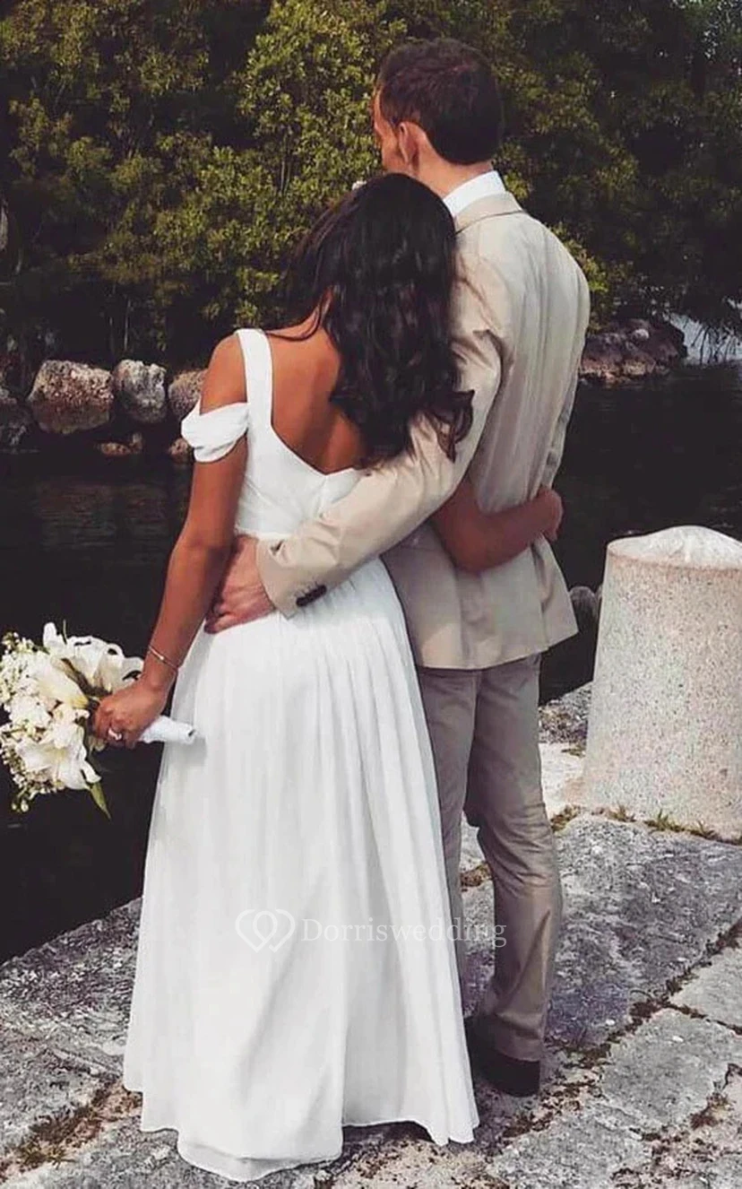 Simple Empire Chiffon Strapped Flowy Pleated Wedding Dress view 2