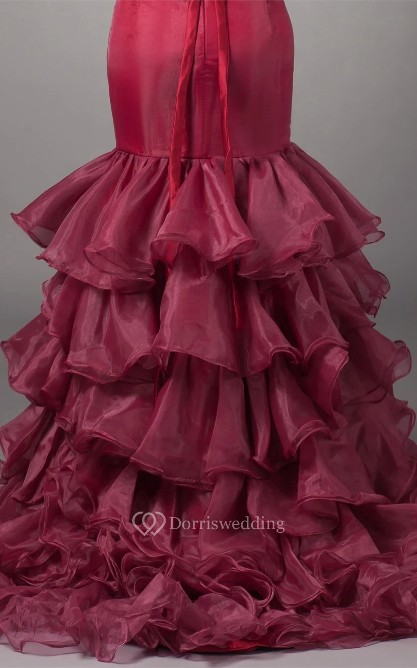 Strapless High-Low Mermaid Brush Train and Gown With Ruffles view 7