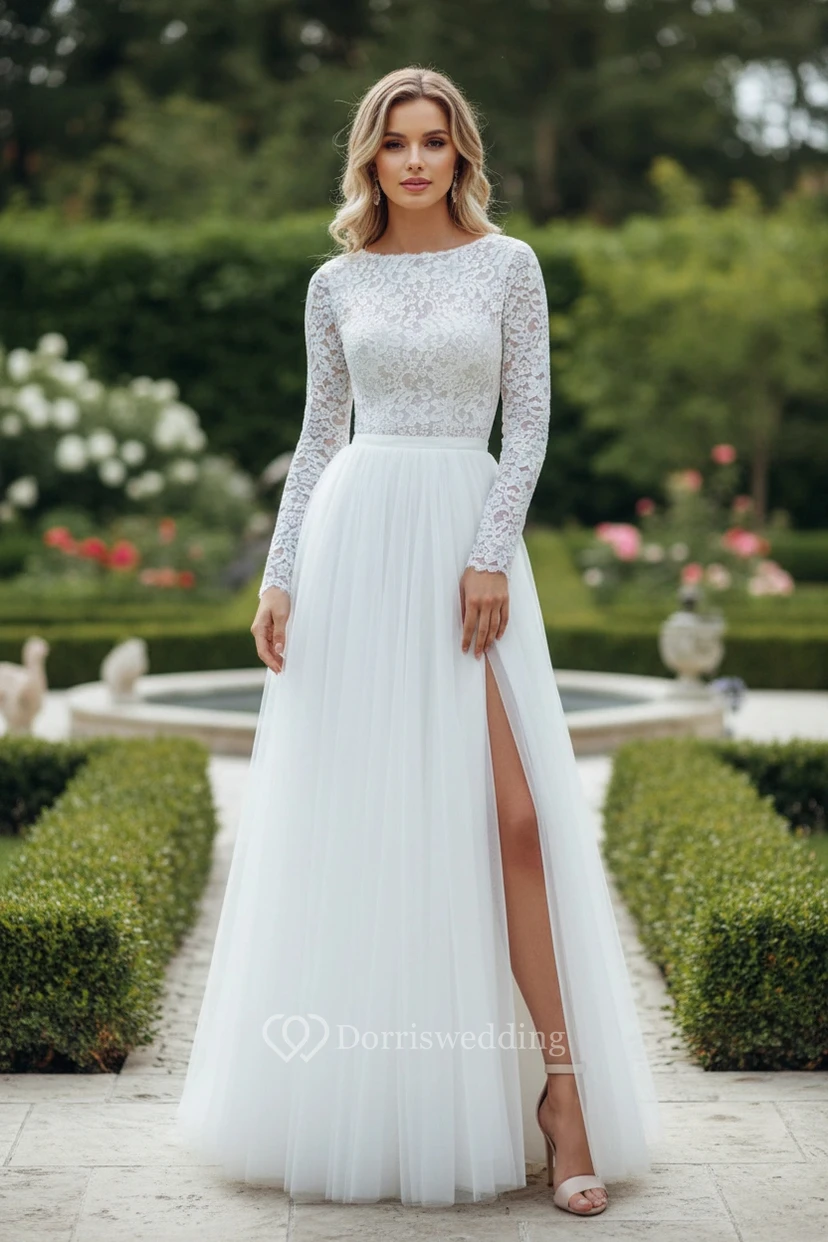 Modern Lace Tulle Bridal Gown