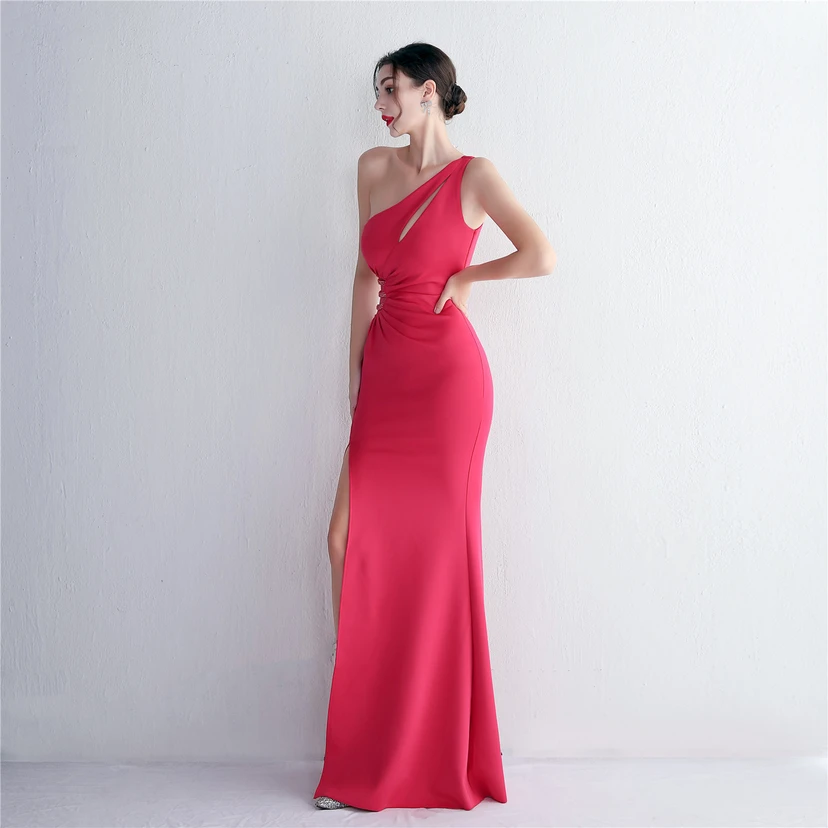 Pressing Beading Craft Toast Dress Long One Shoulder Thank You Banquet Slim Fishtail Skirt Wedding Car Model Exhibition view 39