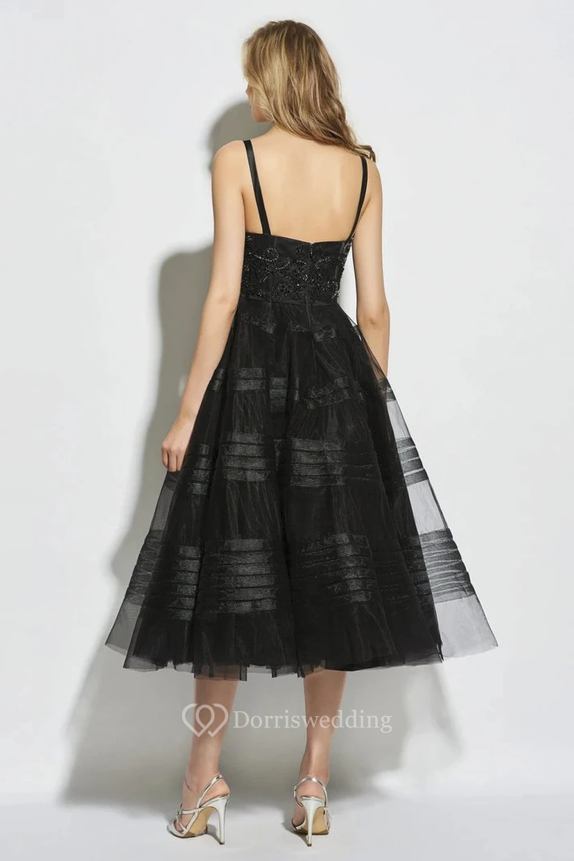 Cute A-line Tea-length Straps Vintage Boned Dress With Sweetheart Neckline And Beading view 2