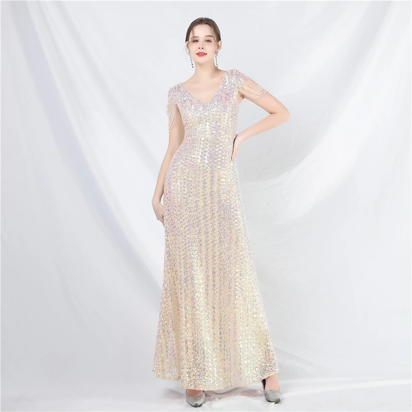 A-Line Big Swing Dress Craft Sequined Long A-Line Evening Dress view 58