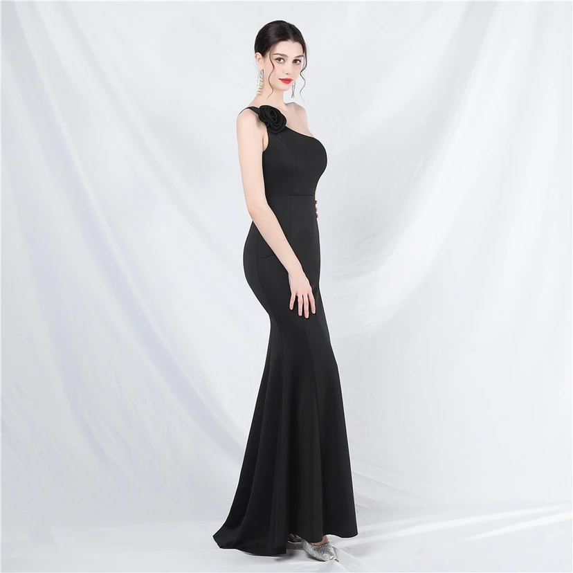 Unique Fashion Flower Design Simple And Elegant One-Shoulder Long Dress High-End Evening Dress view 49