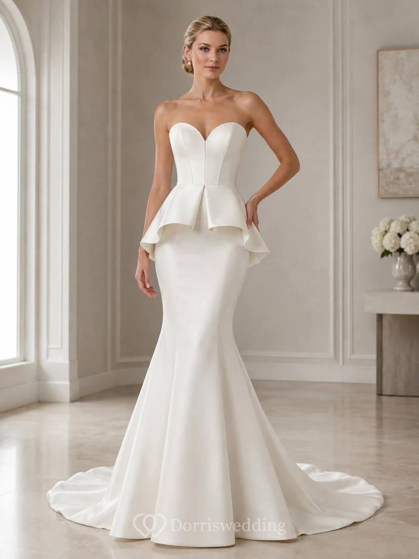 Mermaid Square Modern Neck Satin Bridal Classic Wedding Dress