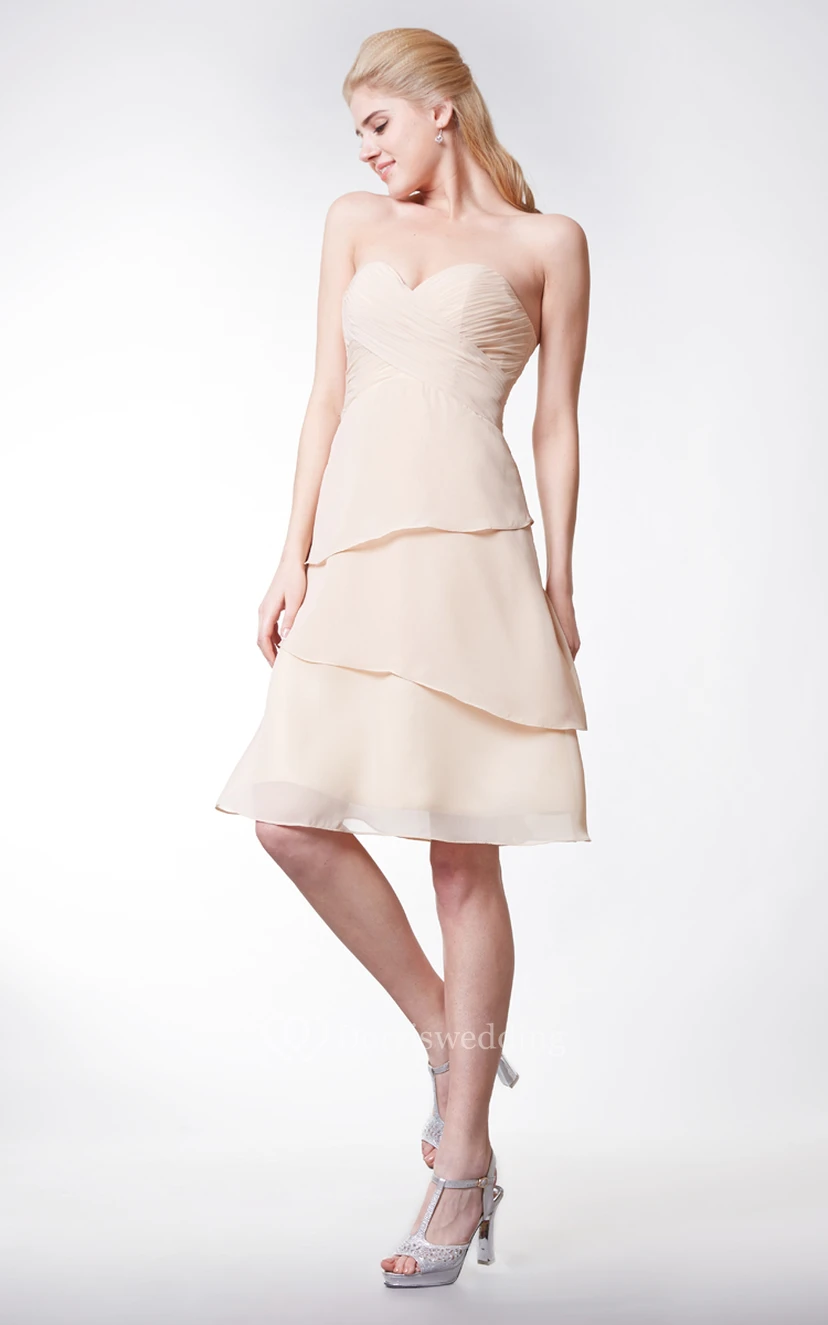 Simple Style Sweetheart Chiffon A-line Knee Length Dress With Layers view 2
