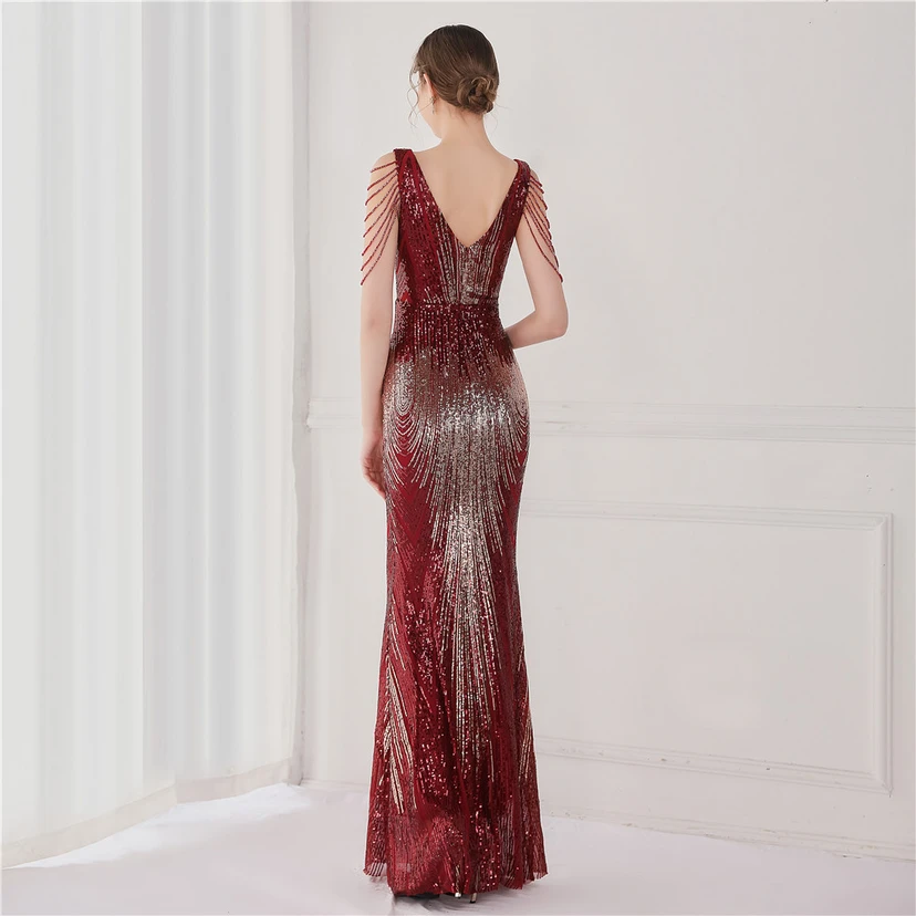 Vestido largo de lentejuelas con cola de pez, ideal para eventos, banquetes, eventos de celebridades y eventos de moda. Vestido de noche con etiqueta para modelos de automóviles. view 6