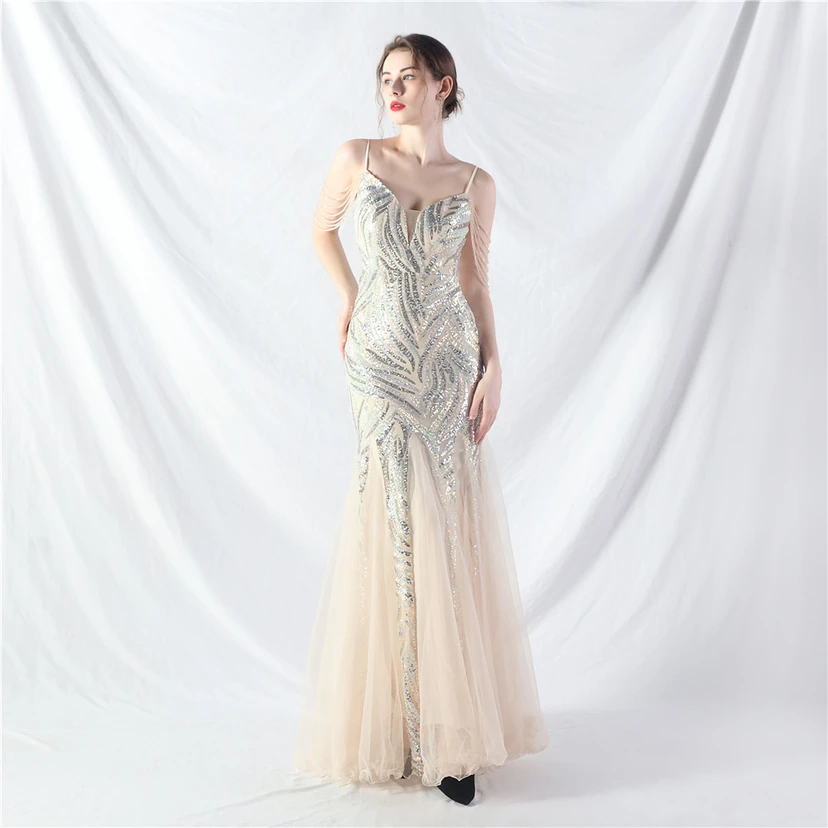 Layered Beads Spliced ​​Mesh High-End Evening Dress view 28