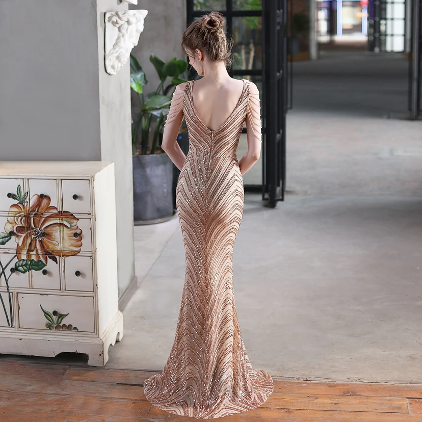 Paillettenbesetztes Meerjungfrauenkleid für Auftritte, Internet-Promi-Events, Bankette, Automodelle, Etikette, Abendkleid view 2