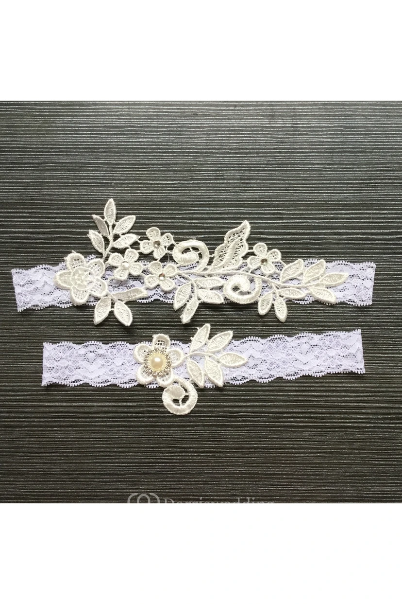 Handmade Lace Applique Pearl Sexy Elastic Garter Belt Within Within 16-23inch view 2