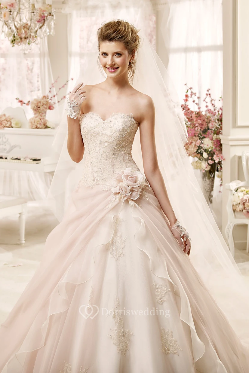 Lovely Sweetheart A-line Dress with Flowers and Asymmetrical Overlayer view 3