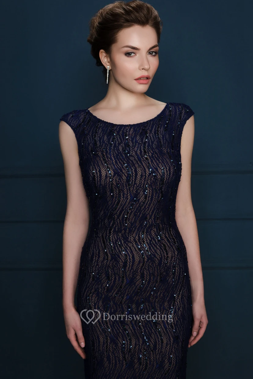 Sheath Sequined Cap-Sleeve Scoop-Neck Long Evening Dress view 4
