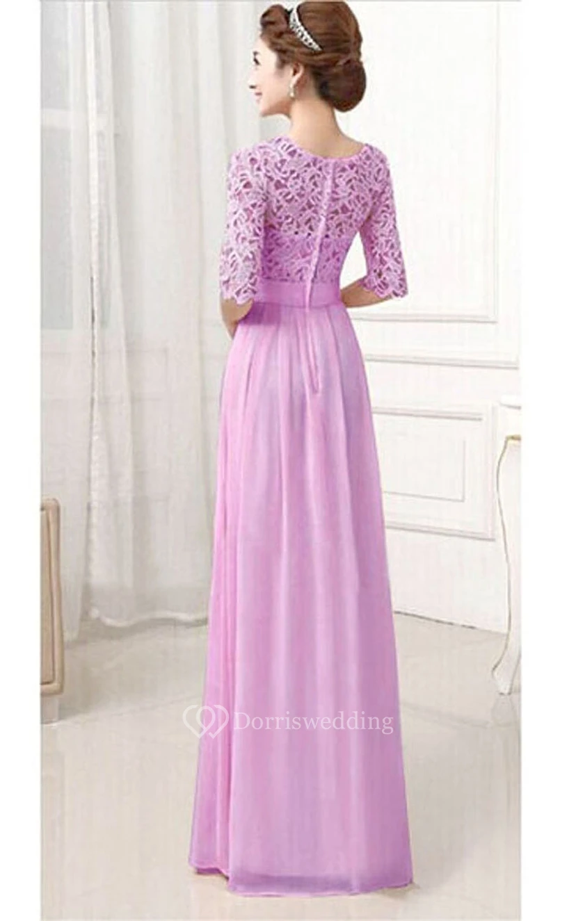 Half-sleeved Long Dress With Appliqued Bodice view 2