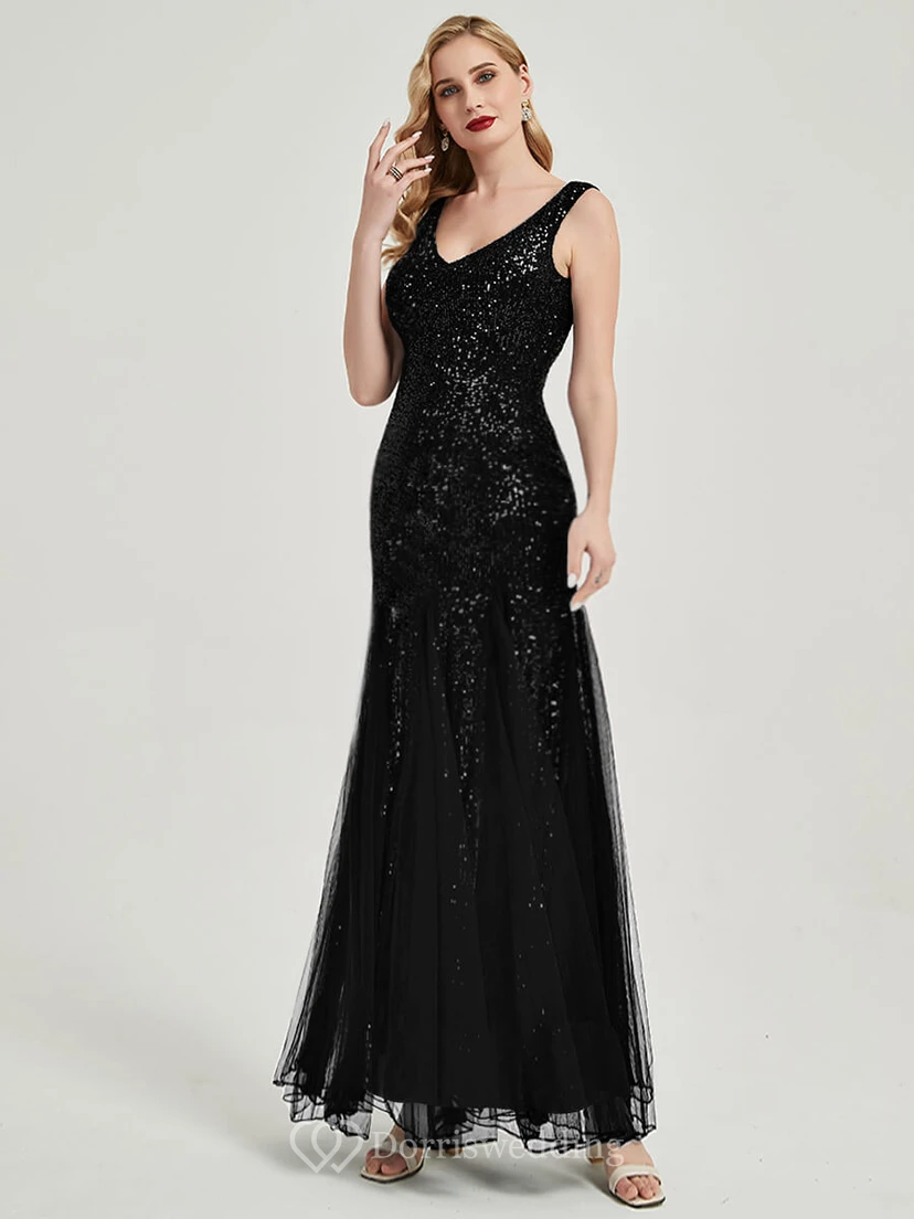 Sequin Sheath Pleated Sleeveless Party Floor-length Prom Dress view 5