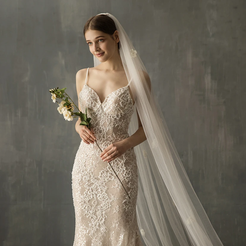 Fairy Cathedral Tulle Veil with Flowers view 4