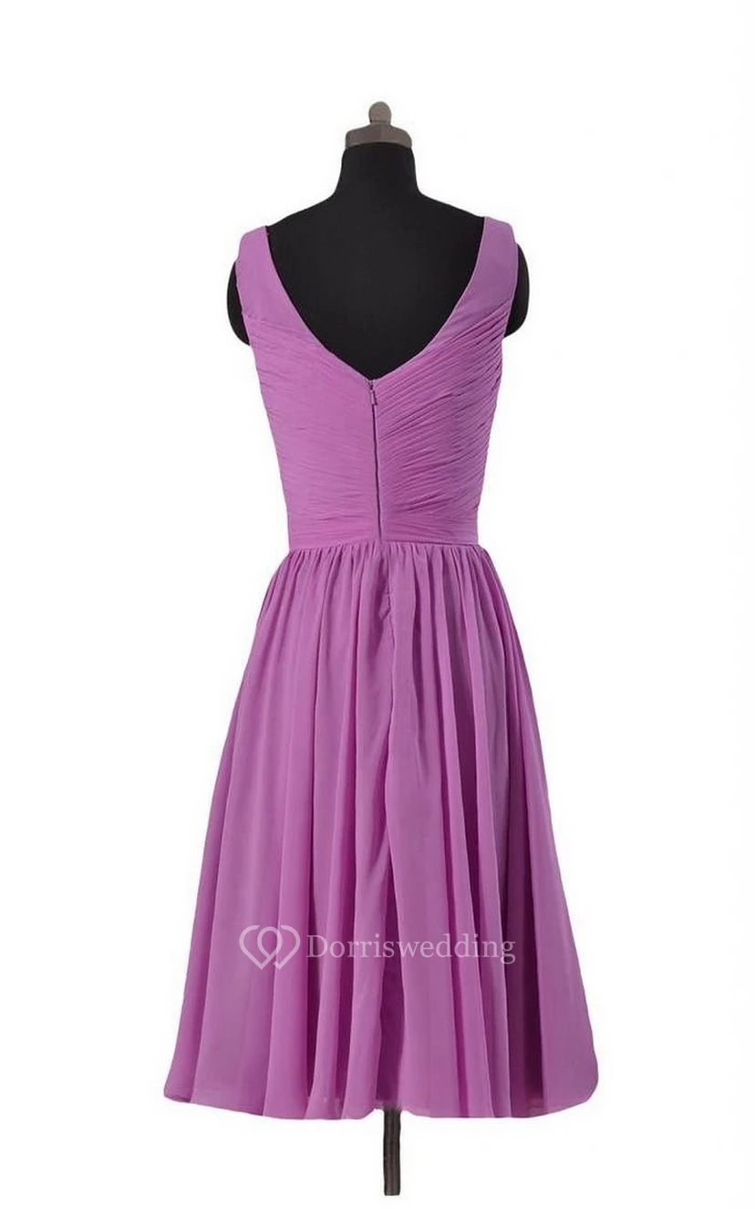 Sleeveless V-neck Short Dress With Crisscross Ruching view 3
