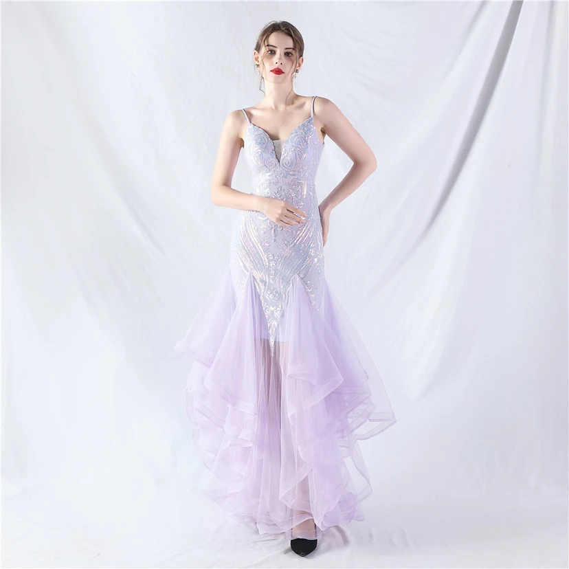 Vestido de actuación para celebración de baile caliente con cuentas de flores y posicionamiento de red rígida. view 47