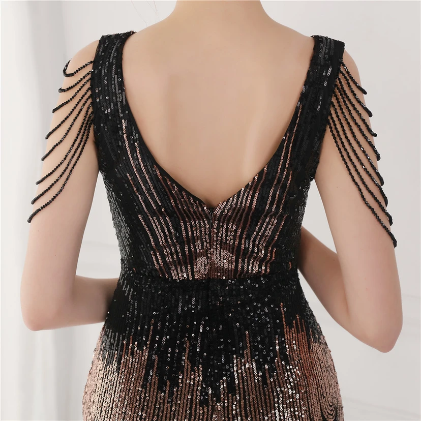 Vestido largo de lentejuelas con cola de pez, ideal para eventos, banquetes, eventos de celebridades y eventos de moda. Vestido de noche con etiqueta para modelos de automóviles. view 16