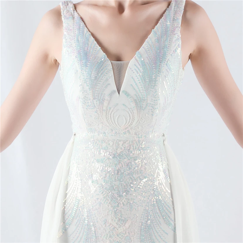Paillettenbesetzte Blumen auf der Rückseite, Perlenstickerei mit Cape, Abendkleid für die Jahreshauptversammlung view 56