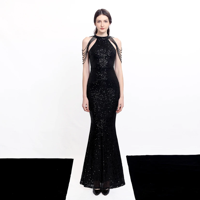 Robe de soirée élégante à col halter et sequins diamants Aura Queen, style banquet temperament view 13