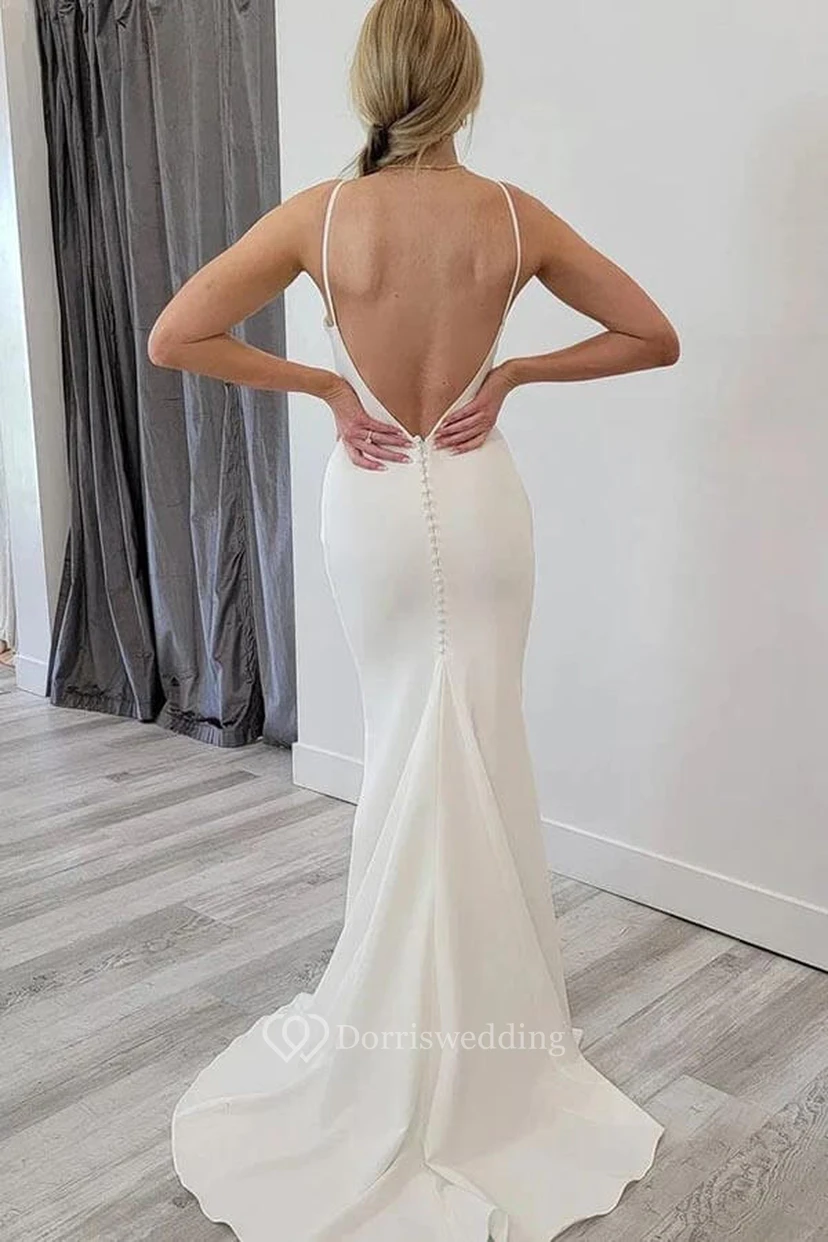 Simple Sheath Bateau-neck Sleeveless Low-v Back Wedding Dress view 2