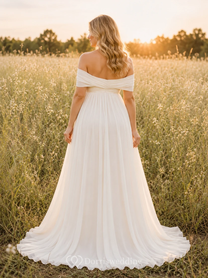 Off shoulder empire chiffon maternity meadow maxi photo dress view 2