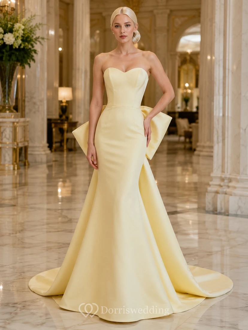 Vestido de novia formal elegante y sencillo con escote corazón, estilo sirena, edición A