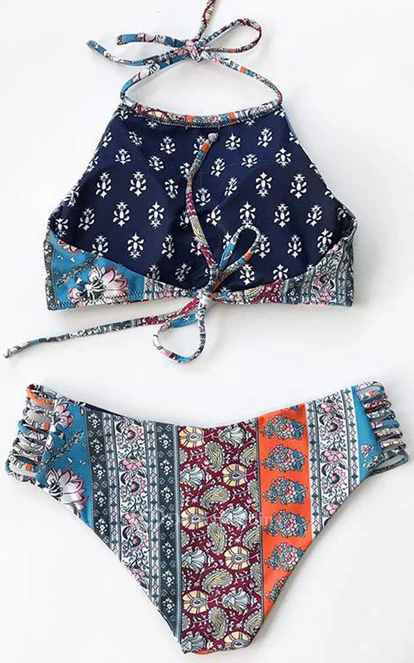 Floral Print Halter Bikini Set view 2