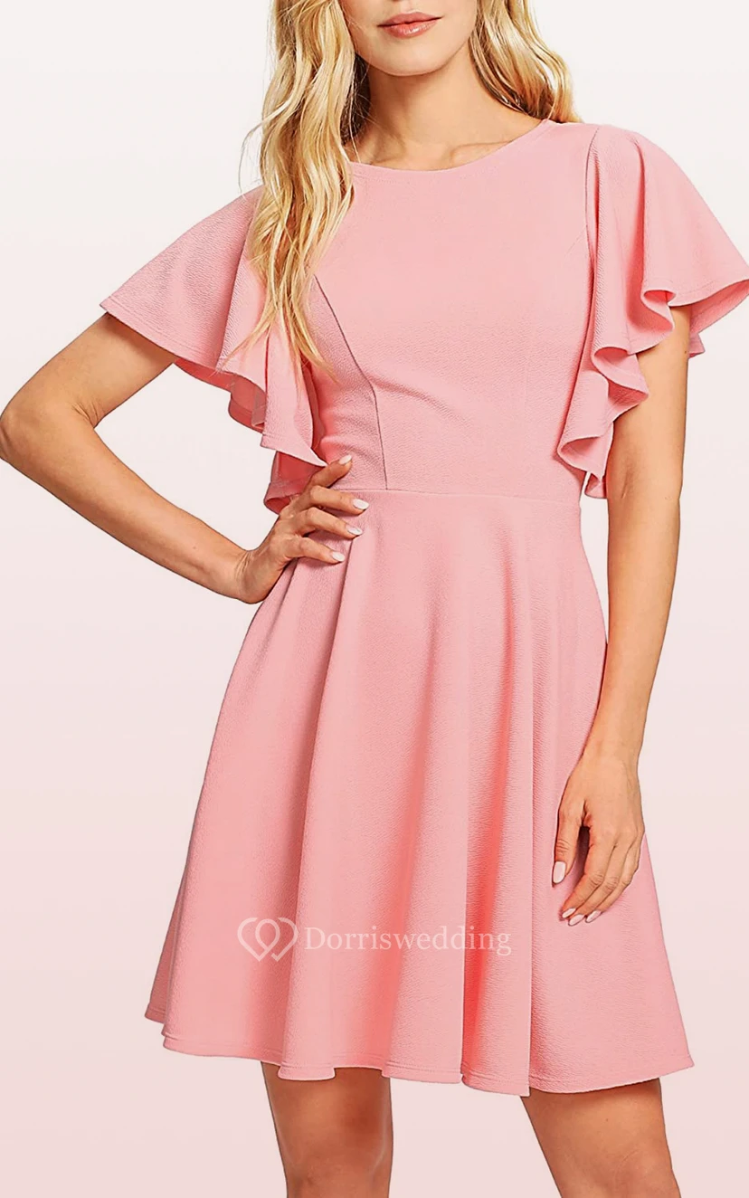 Knielanges, schlichtes und elegantes Jerseykleid in A-Linie mit kurzen Ärmeln und Falten view 11