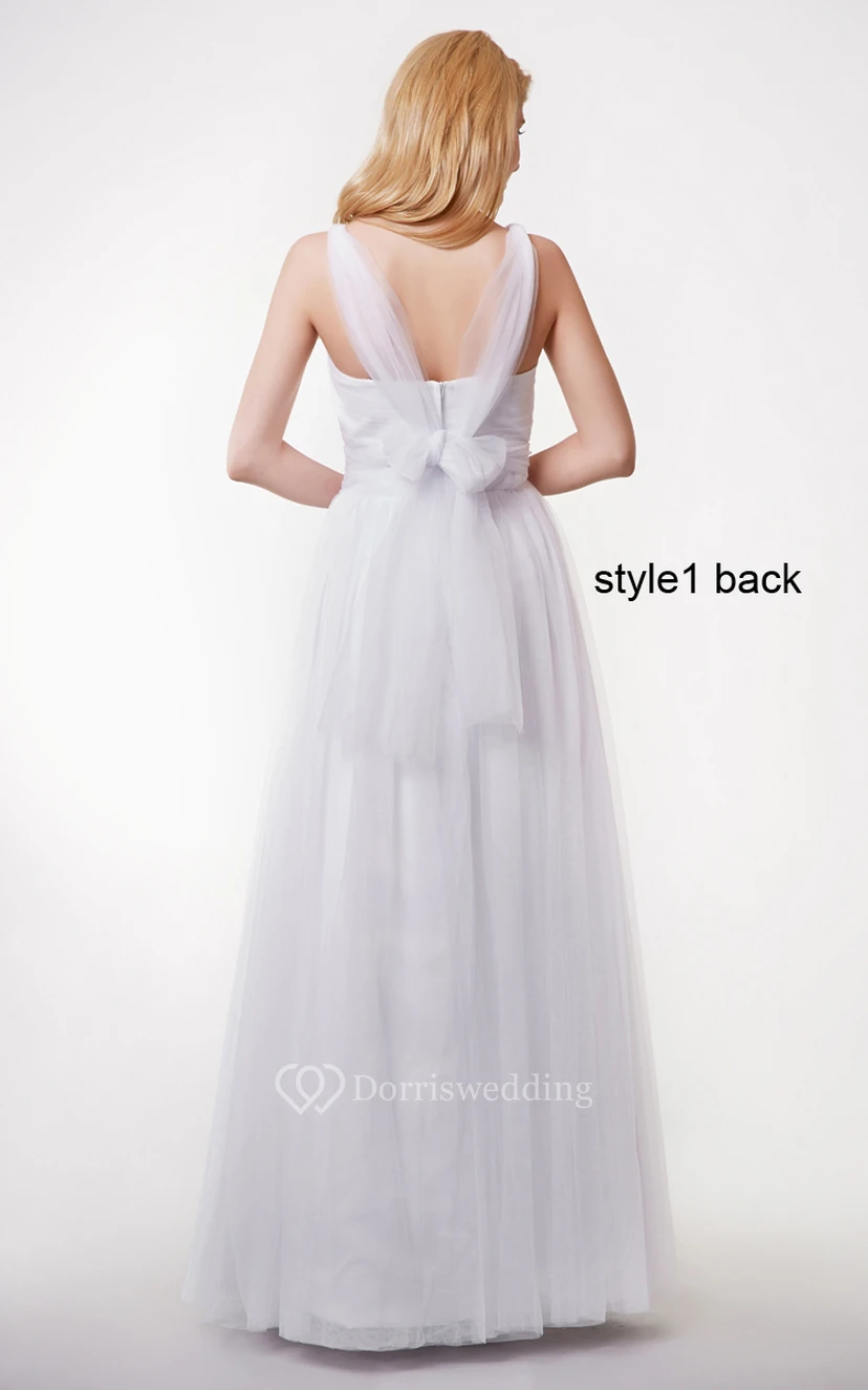 Beautiful Sleeveless A-line Pleated Tulle Gown With Convertible Straps view 3